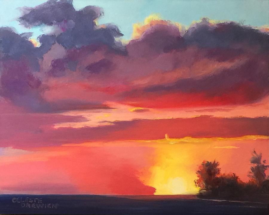 Fiery Sunset Painting by Celeste Drewien
