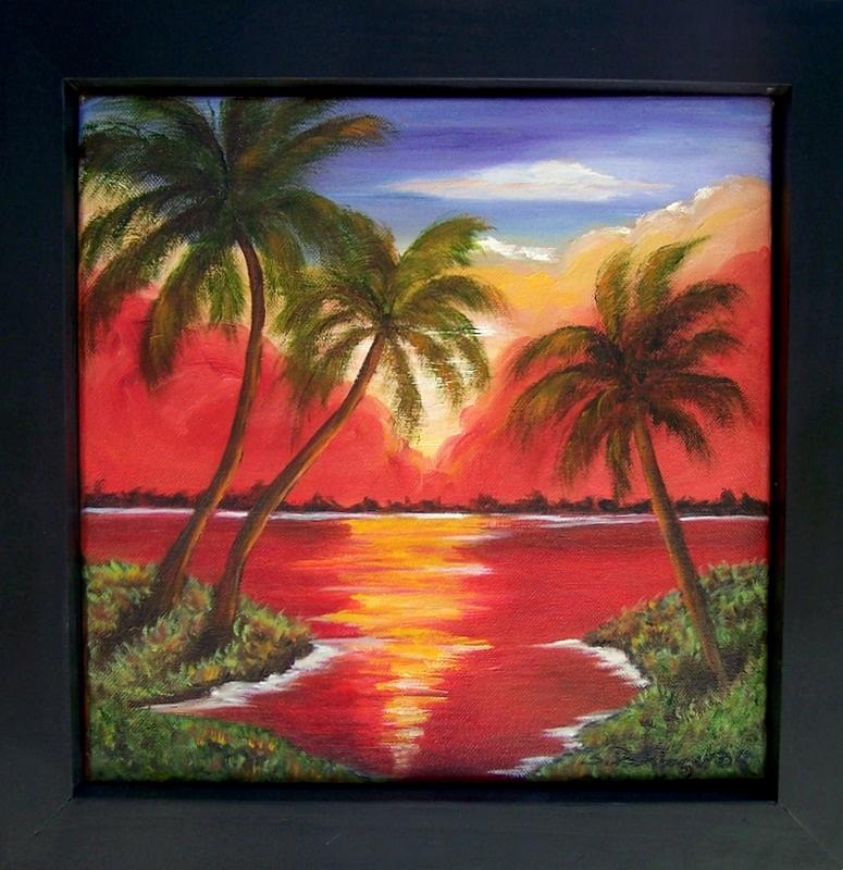 Fiery Sunset on the River........SOLD Painting by Susan Dehlinger