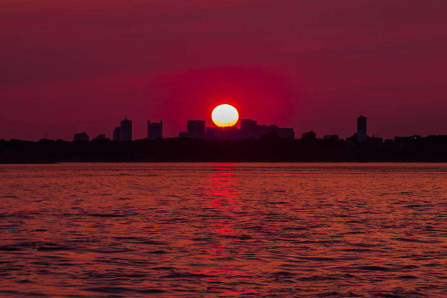 Fiery Sunset over the Boston Waterfront Photograph by Brian MacLean
