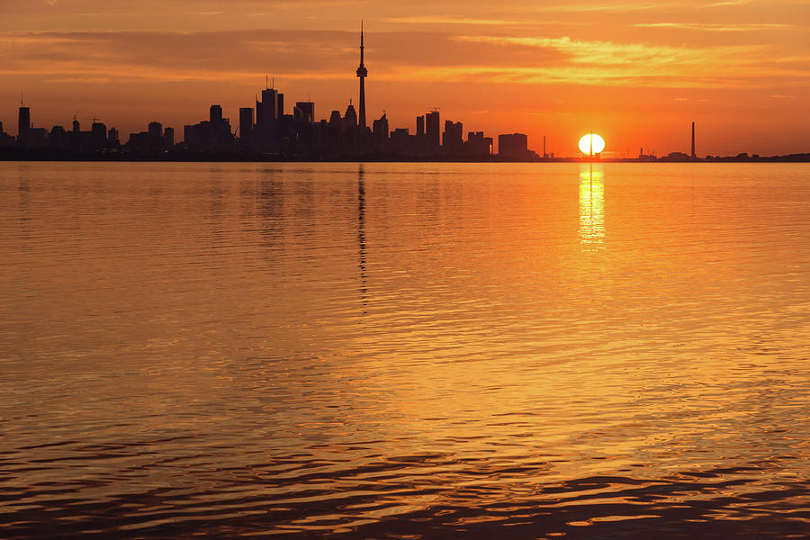 Fiery Toronto Skyline With The Sun Sliced In Half Photograph By Georgia