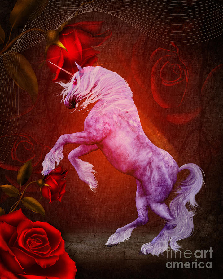 Fiery Unicorn Fantasy Digital Art by Smilin Eyes Treasures