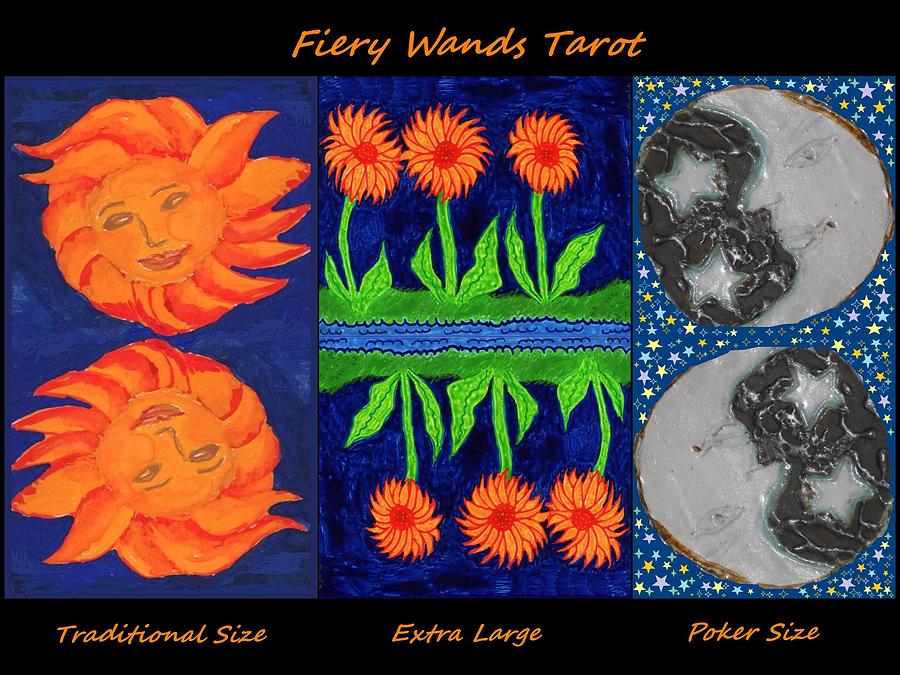 Tarot Painting - Fiery Wands Tarot variations by Sushila Burgess Tarot Painting - Fiery Wands Tarot variations by Sushila Burgess