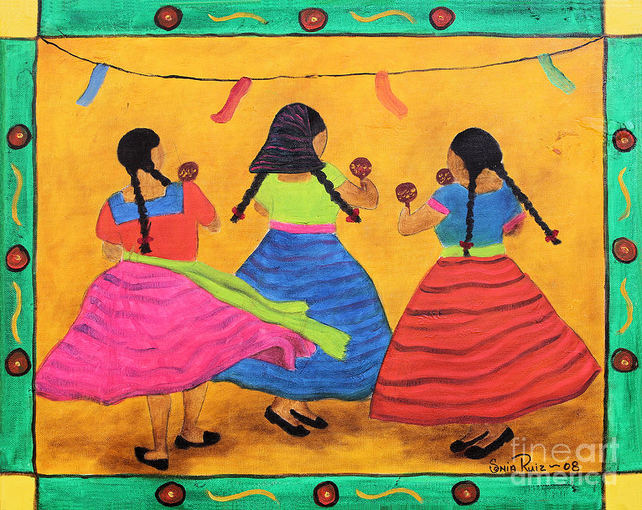 Fiesta en mi Pueblo Painting by Sonia Flores Ruiz