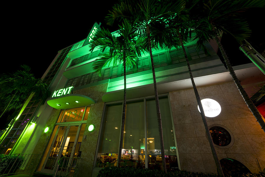 Fifth Ave at Night Miami Florida Art Deco The Kent Photograph by Toby McGuire