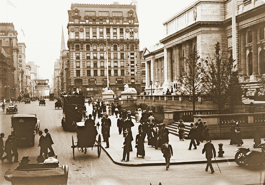 Fifth Avenue and New York City Public Library 1908 Photograph by Padre Art