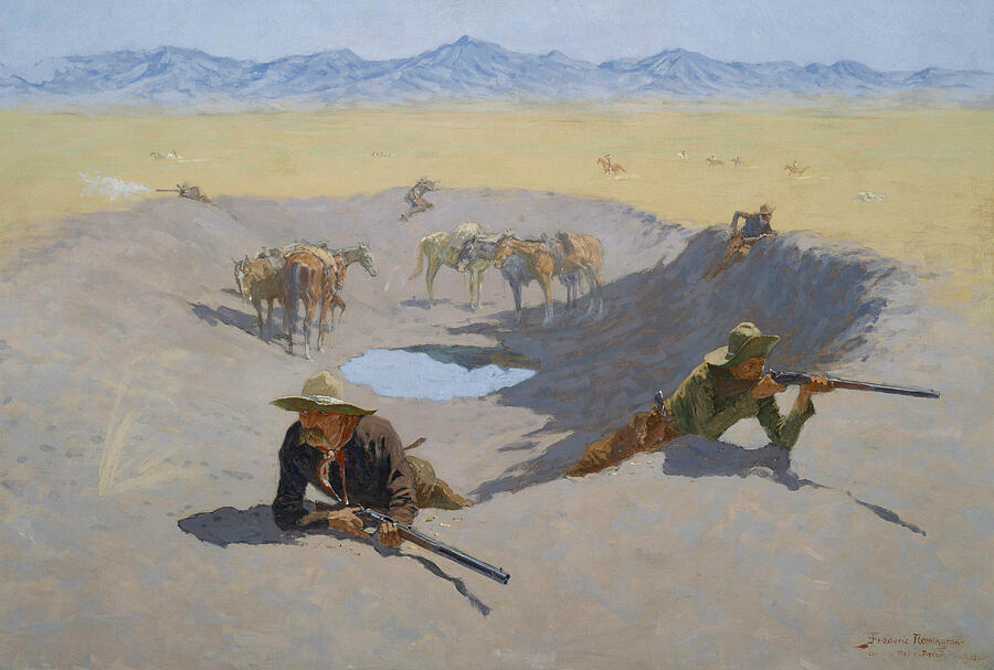 Frederic Remington Painting - Fight for the Waterhole, from 1903 by Frederic Remington