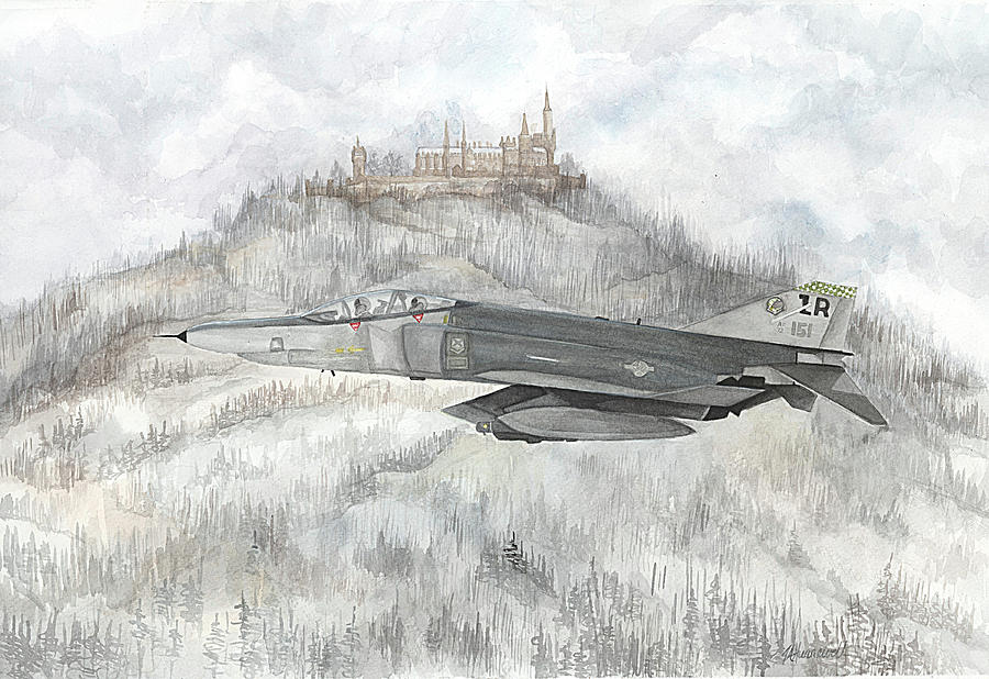 Fighter Jet and Castle Painting by Tracey Hunnewell