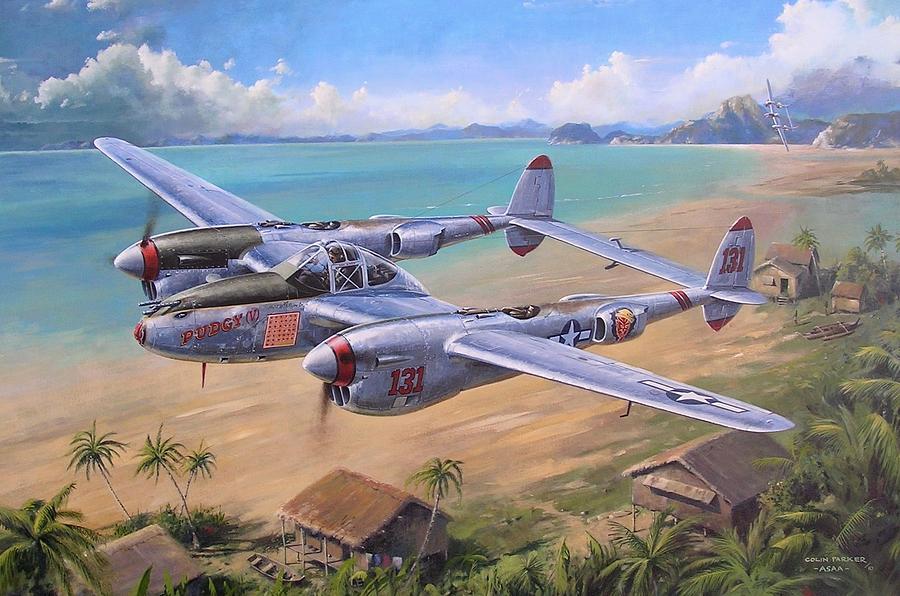 P38 Lightning Painting - Fightin Red Devils by Colin Parker