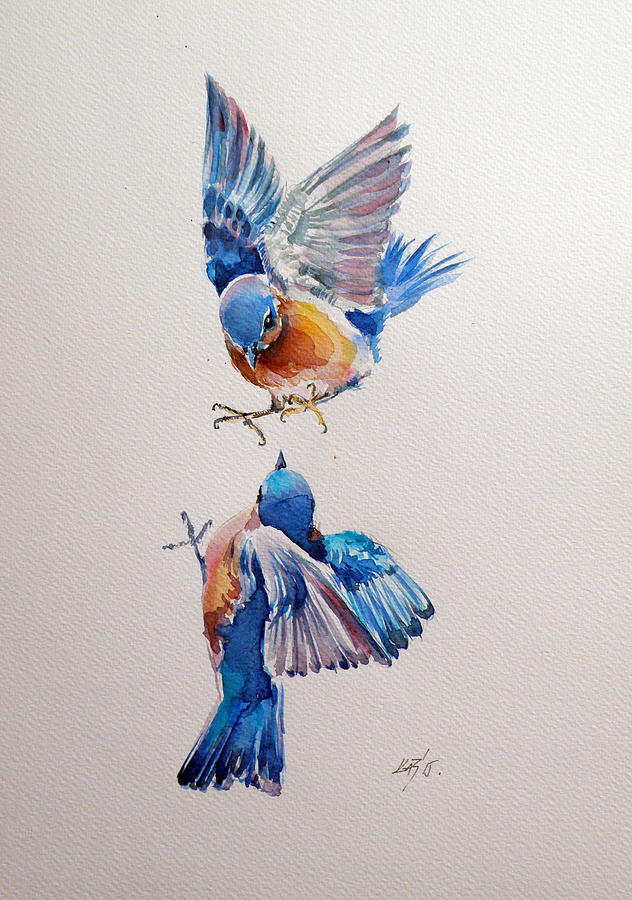 Fighting birds Painting by Kovacs Anna Brigitta