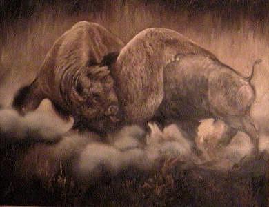 Buffalo Painting - Fighting Buffalo by Gordon Sage Buffalo Painting - Fighting Buffalo by Gordon Sage