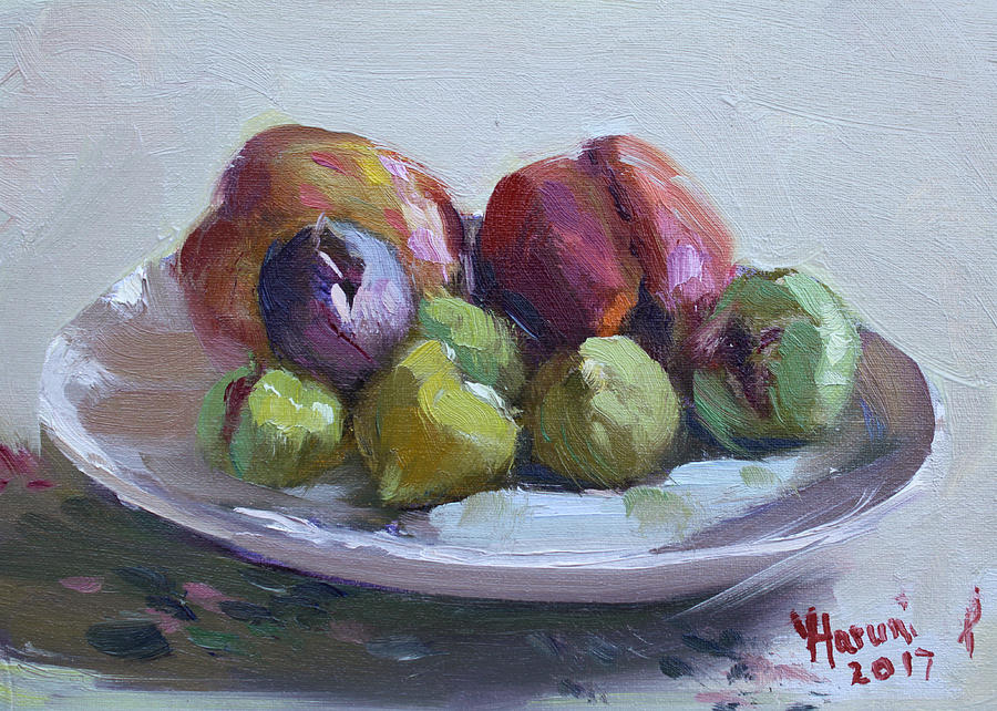Peach Painting - Figs and Peaches by Ylli Haruni