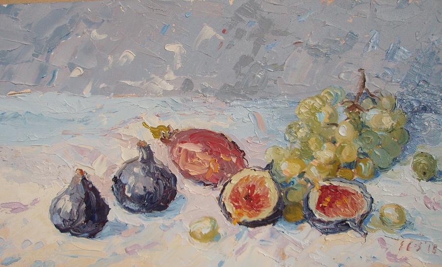 Figs with Granadilla and Grapes Painting by Elinor Fletcher