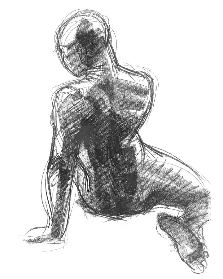 Figure study of the back Drawing by Judith Kunzle