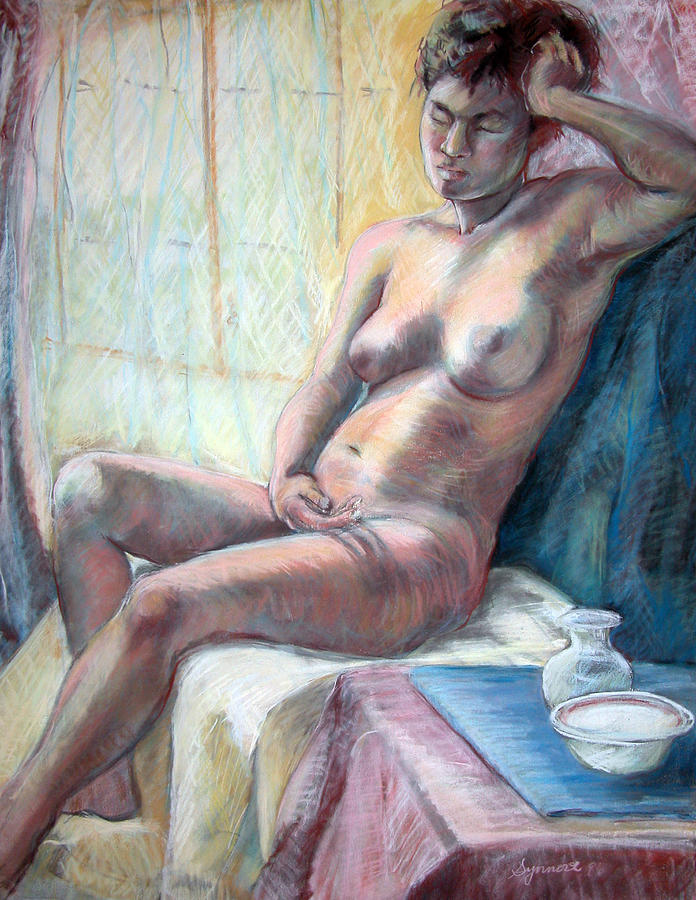 Figure With Dishes Painting by Synnove Pettersen