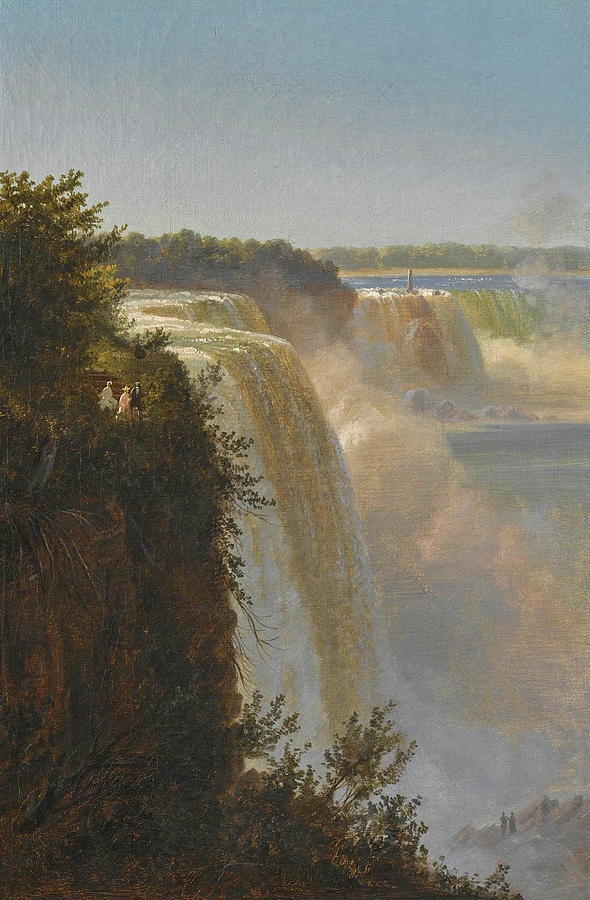 Figures at the top of Niagara Falls Painting by Ferdinand Richardt