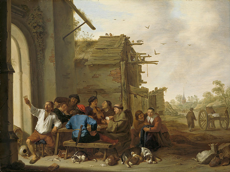 Figures before a Village Inn Painting by Cornelis Saftleven