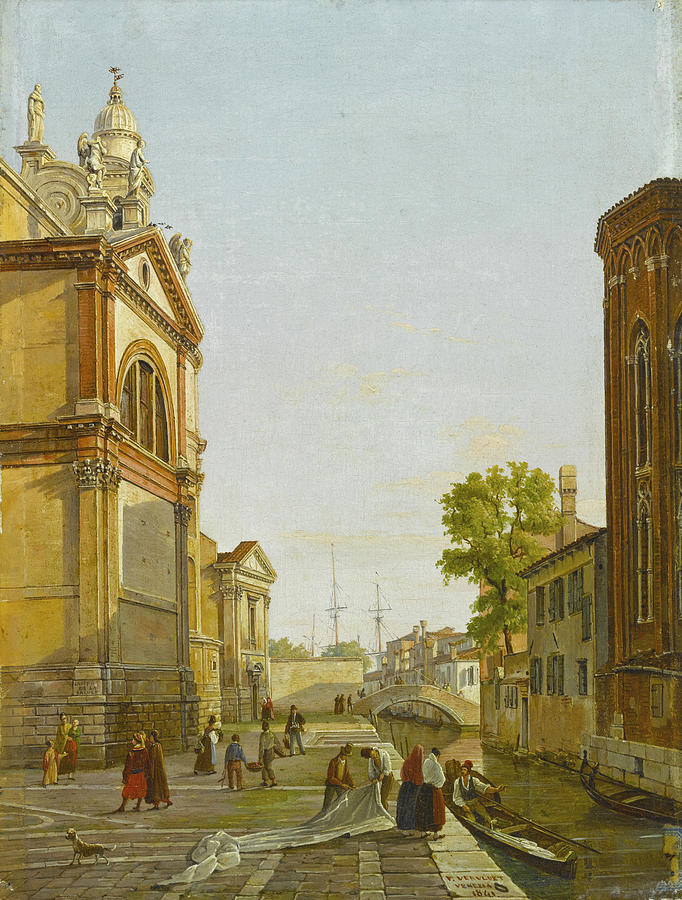 Figures in the Campo della Salute, Venice Painting by Frans Vervloet