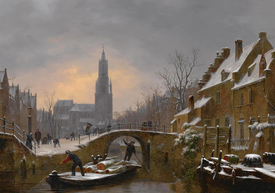 Figures on a Barge on a Canal in Delft Painting by Bartholomeus Johannes van Hove