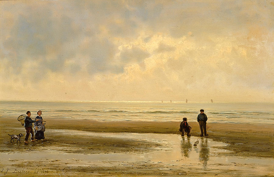 Figures on the Beach Painting by Johannes Joseph Destree