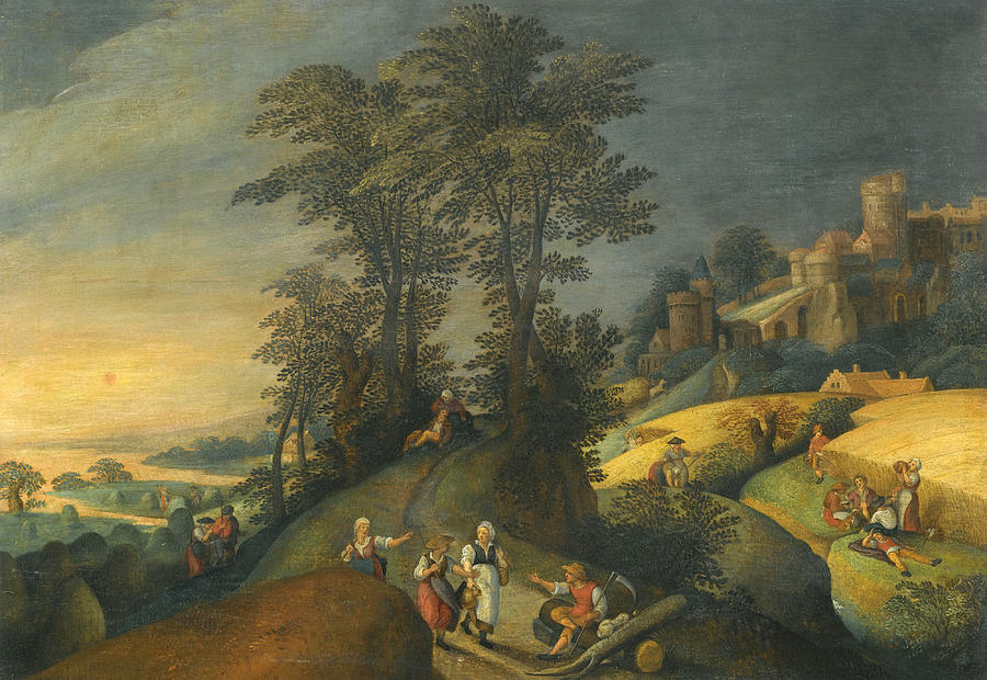 Figures resting during the Harvest Painting by Follower of Jacob Grimmer