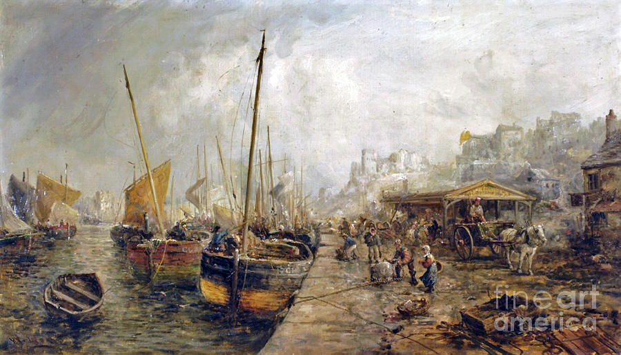 Fishing Painting - Figures Unloading Fishing Boats  by MotionAge Designs