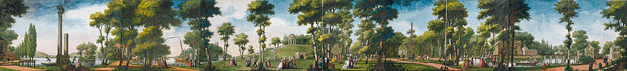 Louis Carrogis Carmontelle Painting - Figures Walking in a Parkland by Louis Carrogis Carmontelle