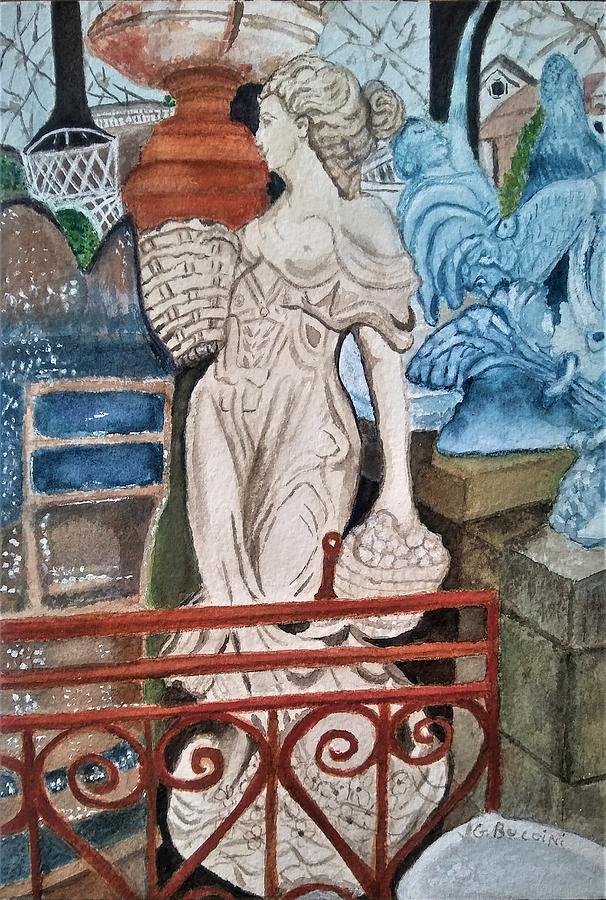 Figurine in the Cement Garden Painting by Vickie G Buccini