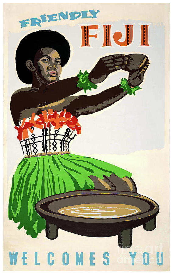 Vintage Mixed Media - Fiji Restored Vintage Travel Poster by Vintage Treasure