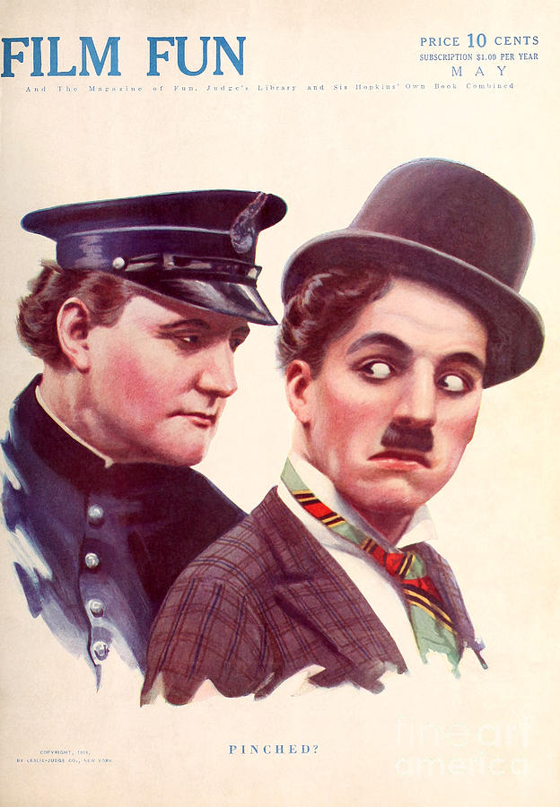 Film Fun Classic Comedy Magazine Charlie Chaplin and Policeman 1916 Painting by Vintage Collectables