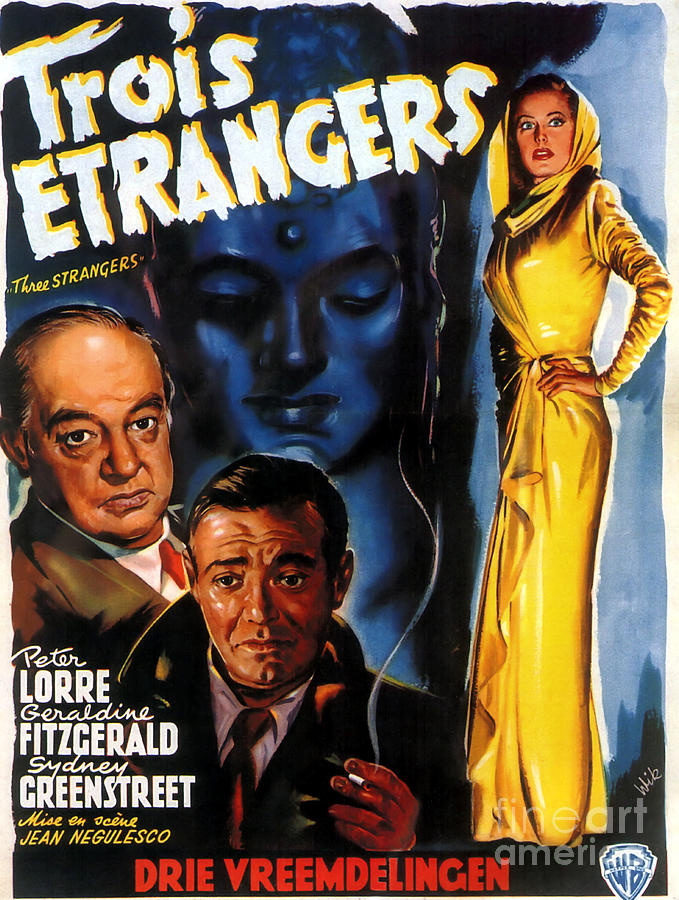 Film Noir Poster Three Strangers Painting by Vintage Collectables
