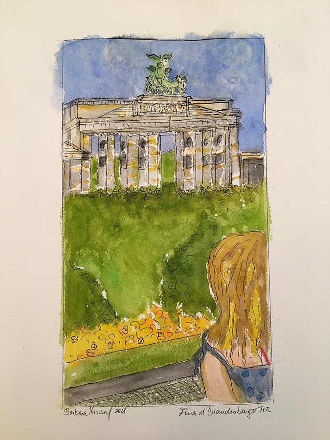 Fina at the Brandenburg Gate, Berlin Painting by Barbara Anna Knauf