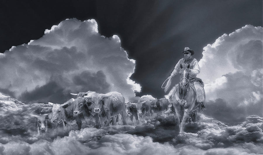 Final Roundup Black and White Digital Art by Rick Mosher