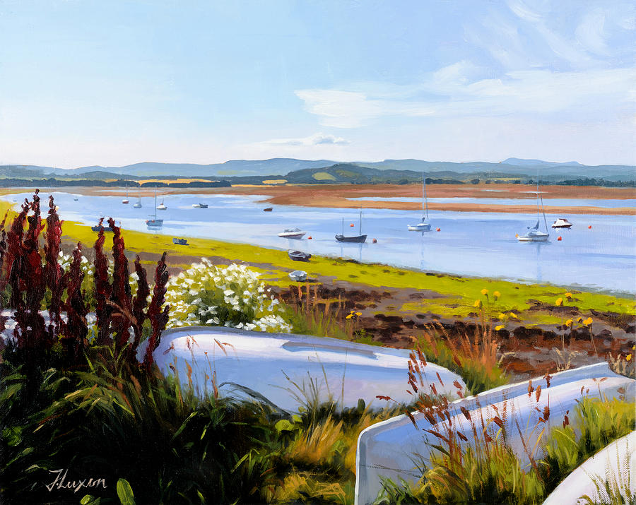 Boat Painting - Findhorn Bay with Boat Hulls by Jonathan Luxon
