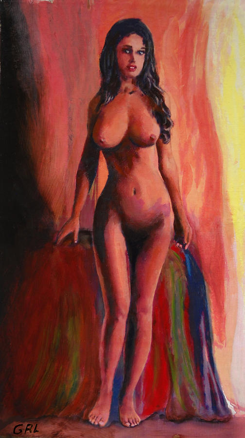 Fine Art Female Nude Jean Standing Original Multimedia Painting Painting by G Linsenmayer