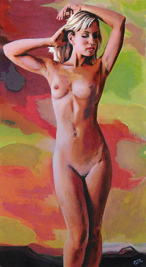 Fine Art Female Nude Jennie Standing Multimedia Painting Painting by G Linsenmayer