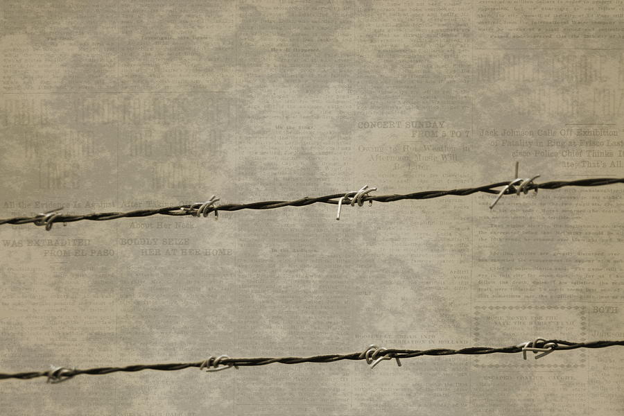 Fine Art Photograph Barbed Wire over Vintage News Print Breaking Out  Photograph by Colleen Cornelius