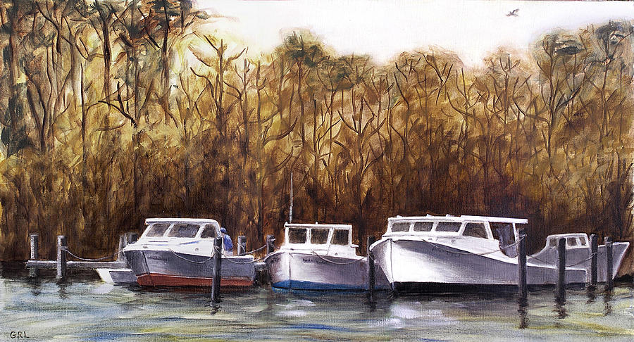 Fine Art Traditional Oil Painting 3 Workboats Chesapeake Bay Painting by G Linsenmayer
