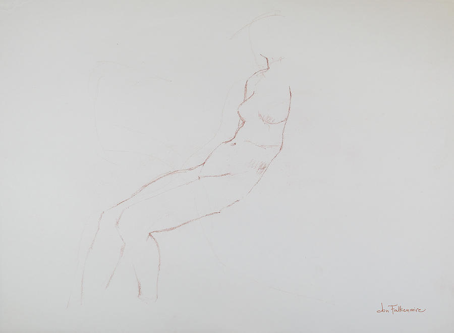 Fine outline of seated female, student work. Drawing by Jon Falkenmire