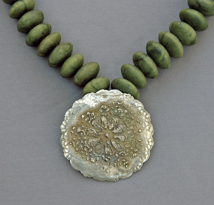 Necklace Jewelry - Fine Silver Doily Pendant On Green Jade by Mirinda Kossoff