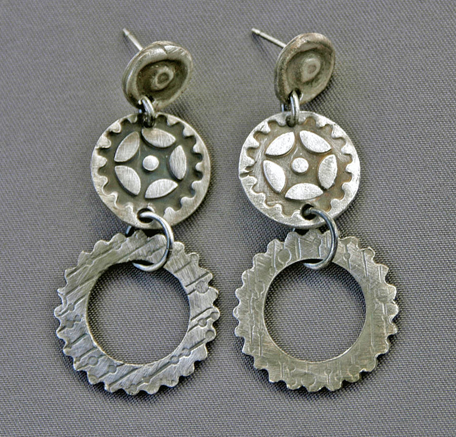 Fine silver gearhead post and dangle earrings Jewelry by Mirinda ...