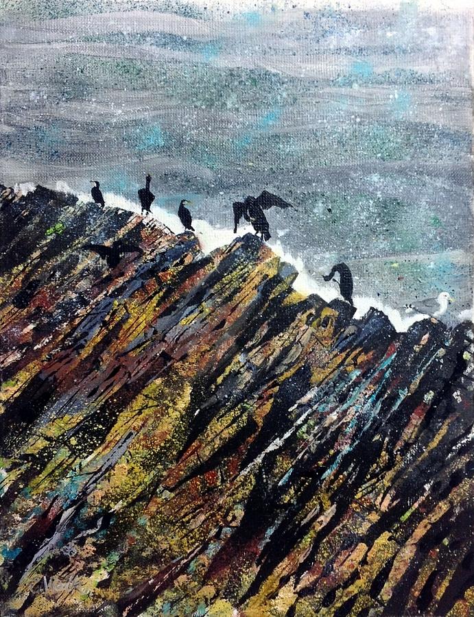 Fingals Gatekeepers, Staffa Shags Painting by Chris Walker