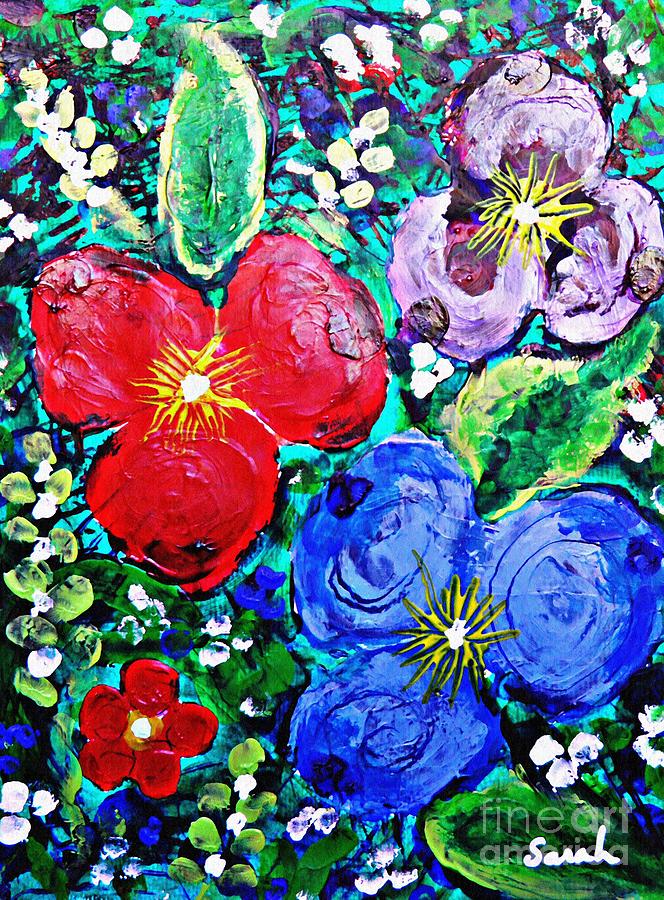 Finger Painted Flowers Painting by Sarah Loft