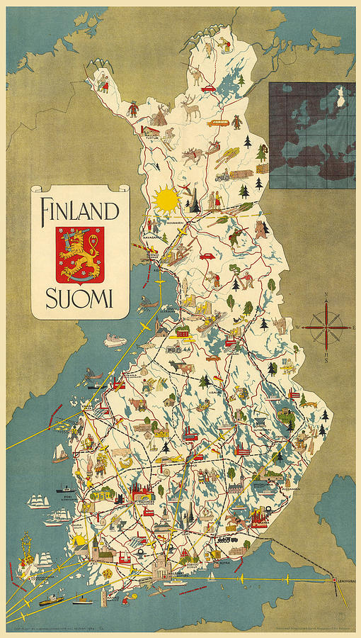 Finland - Suomi - Vintage Illustrated Map Of Finland - Historical Map - Cartography Mixed Media