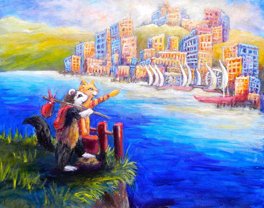 Ferret Painting - Finn and Hati go to Town by Sebastian Pierre Ferret Painting - Finn and Hati go to Town by Sebastian Pierre