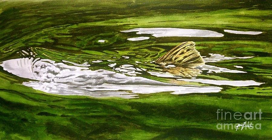 Trout Painting - On the hunt by Jbs Water on Cotton Trout Painting - On the hunt by Jbs Water on Cotton