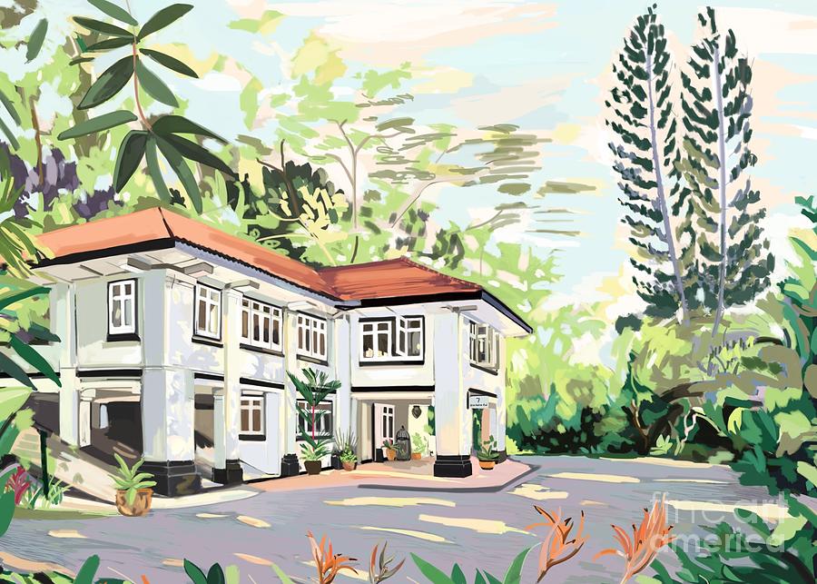 Jungle Digital Art - Colonial House in Singapore by Plum Ovelgonne