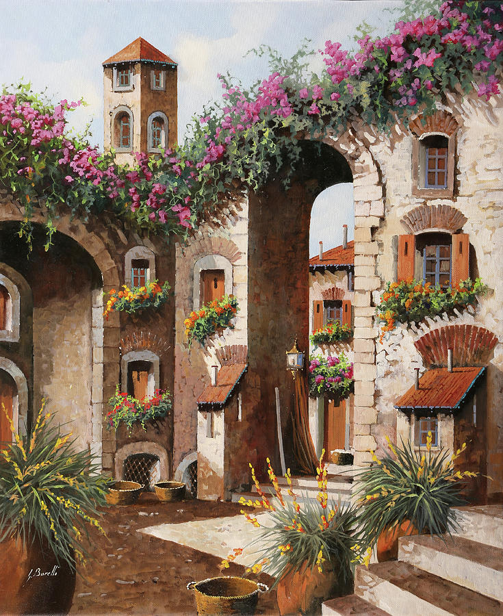 Bell Tower Painting - Fiori Gialli Sotto Larco by Guido Borelli