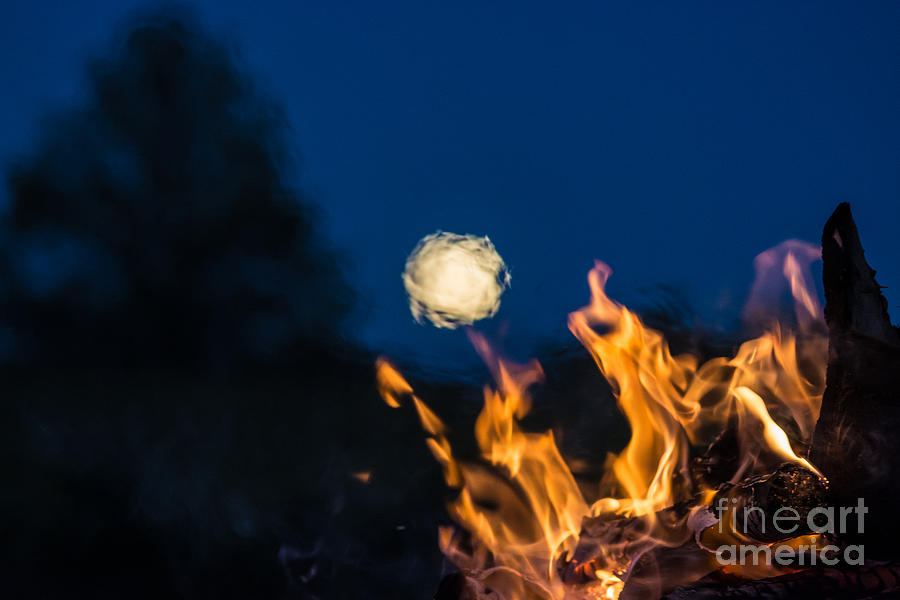 Fire and Full Moon Photograph by Cheryl Baxter