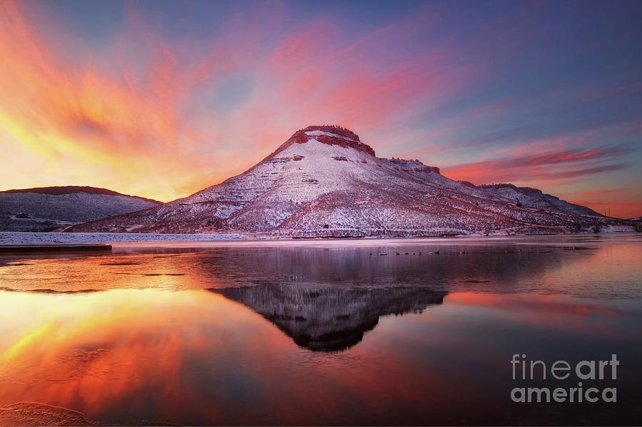 Fire and Ice - Flatiron Reservoir, Loveland Colorado Photograph by Ronda Kimbrow