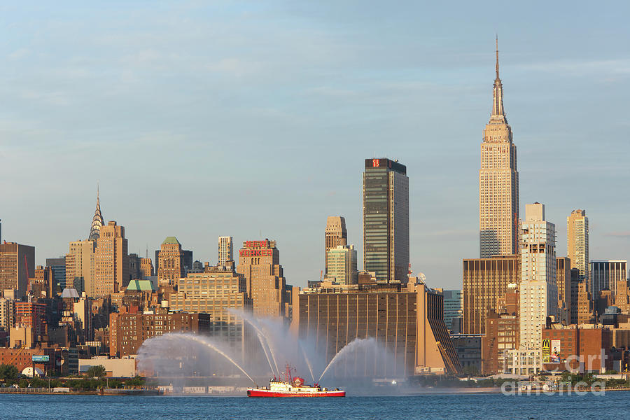 Fire Boat and Manhattan Skyline II Photograph by Clarence Holmes